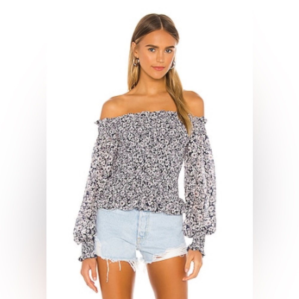 1. STATE Wildflower Off Shoulder Bouquet Blouse in Moonshade (S)